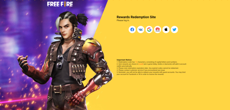 página inicial do Free fire Rewards para ilustrar como conseguir codiguin no Free Fire