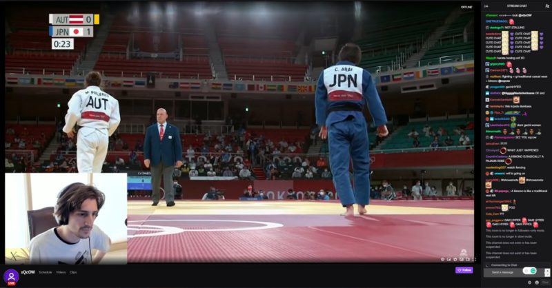 Momento que xQc transmitia as olimpíadas em seu canal da Twitch