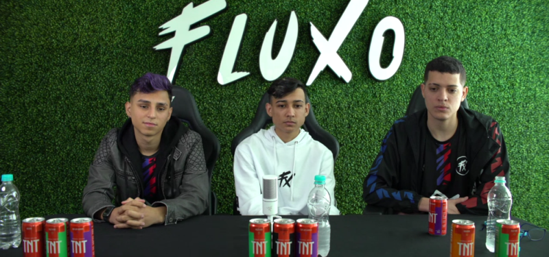 Nobru, Bak e Cerol, integrantes do Fluxo, em coletiva de imprensa