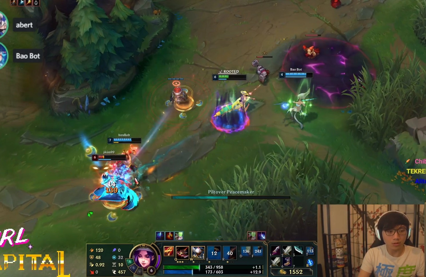 Imagem da stream de BoxBox em que ele usa o bot Baobot