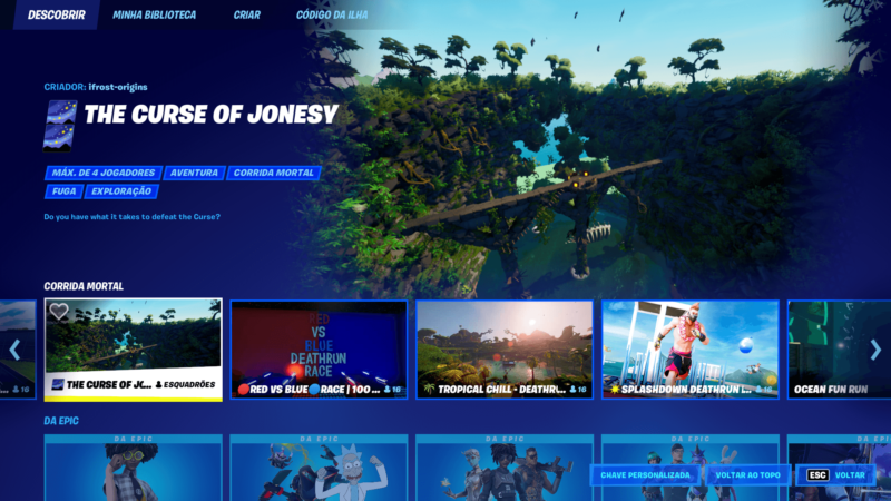 Atualização do menu de Fortnite