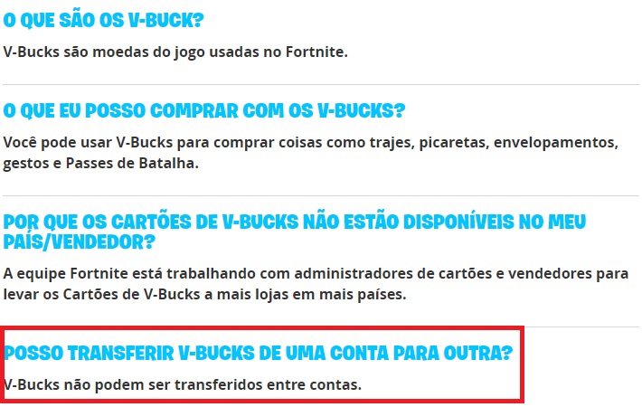 Transferência de V-Bucks entre contas