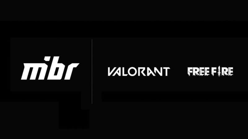 Imagem com a logo MIBR, VALORANT e Free Fire