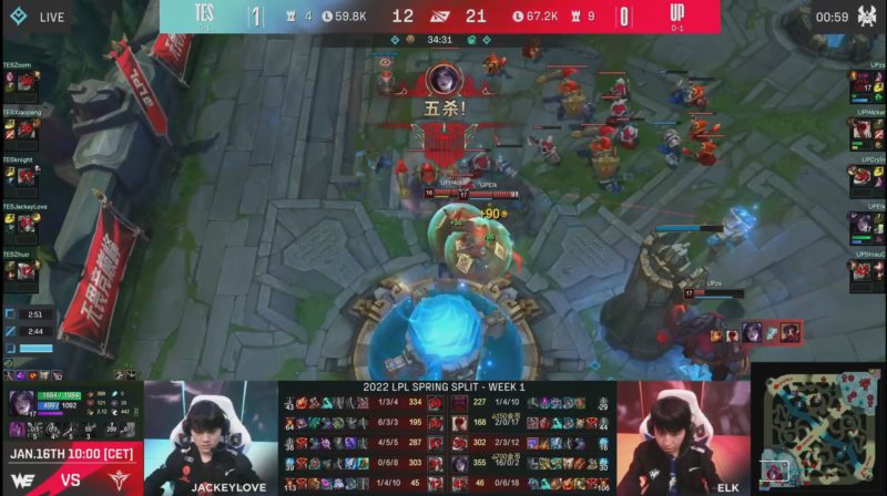 Imagem do jogador Elk realizando um Pentakill na LPL 2022