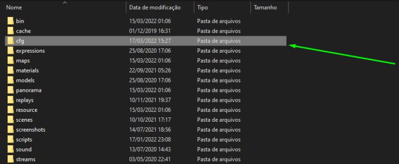 Abra a pasta cfg e cole sua config do CS:GO 