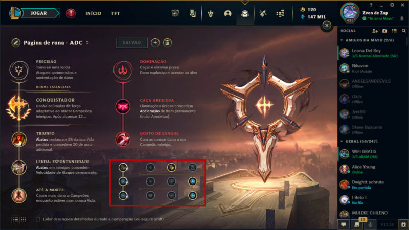 Imagem dos atributos de runas do LoL