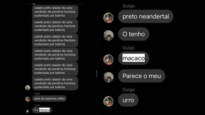 Imagem dos prints racistas contra Guigo