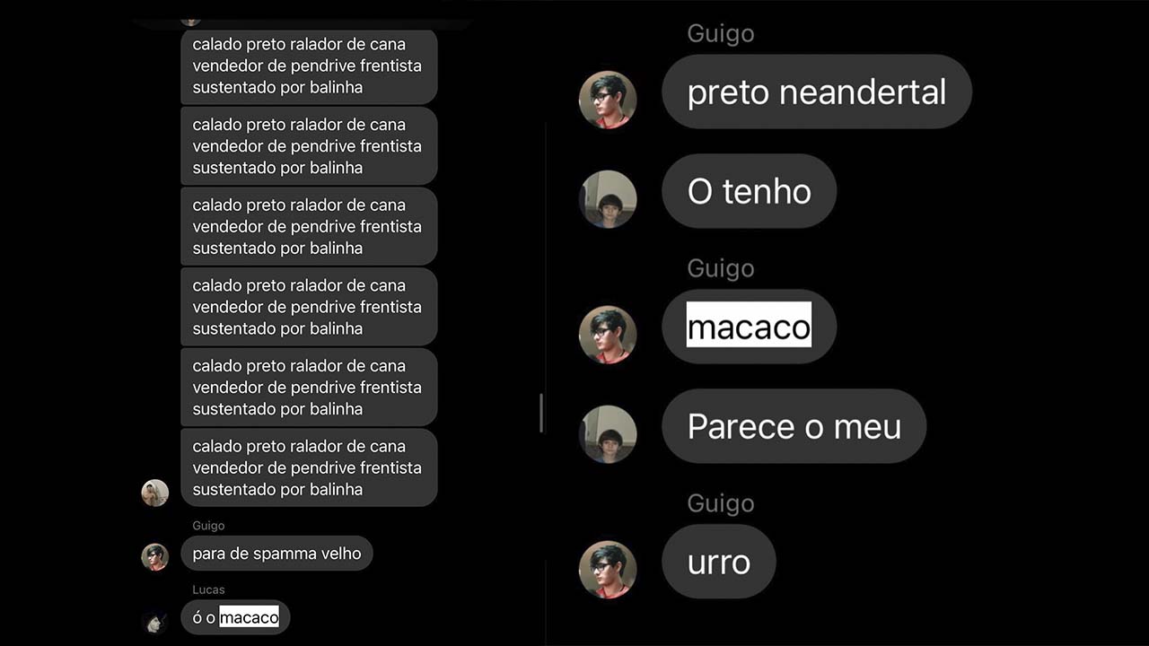 Imagem dos prints racistas contra Guigo 