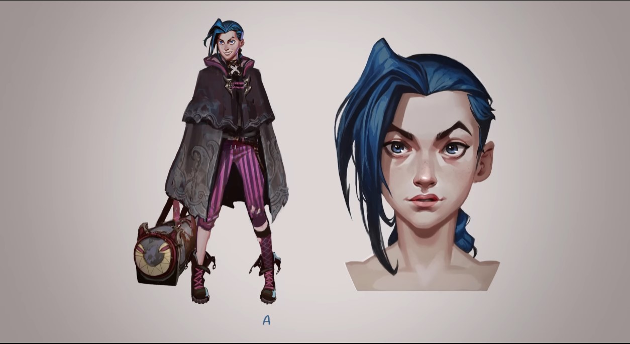 Imagem do rascunho da personagem Jinx, da série Arcane