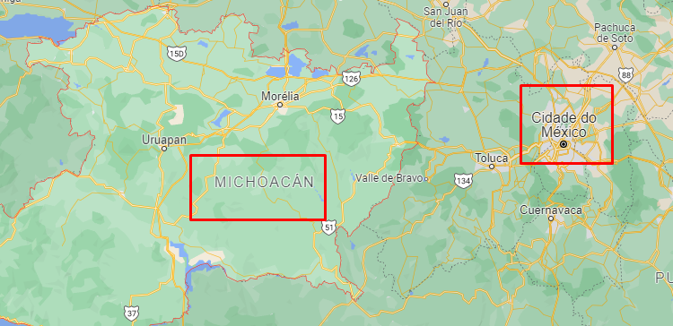 Distância entre Michoácan e Cidade do México