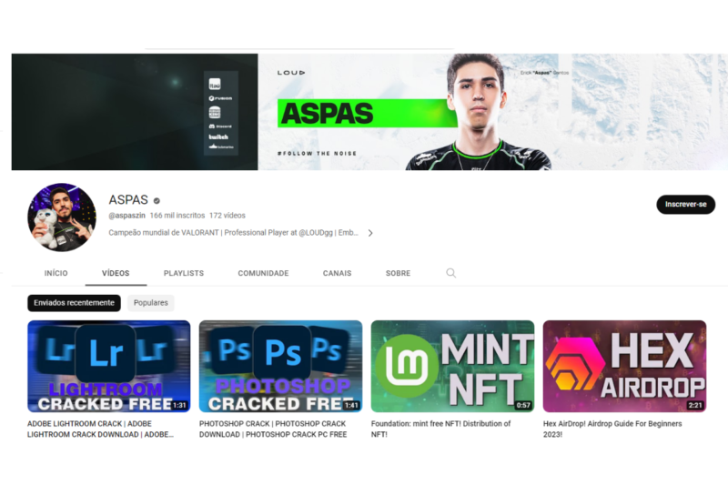 Foto do canal do youtube de aspas