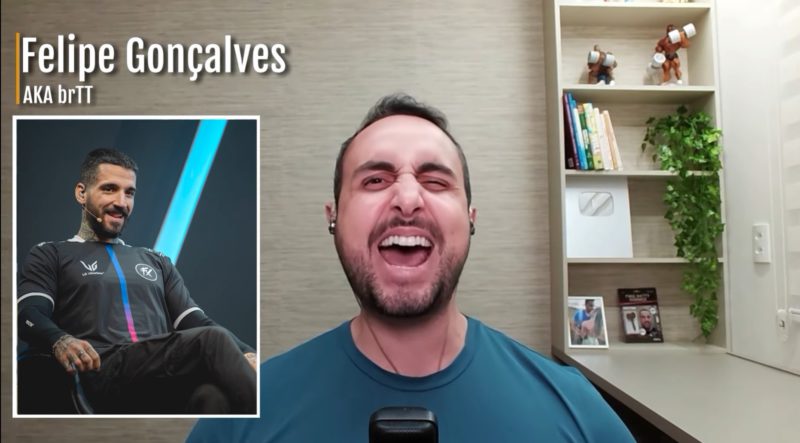 Imagem do Rodrigo Goes analisando jogadores do CBLOL 2023