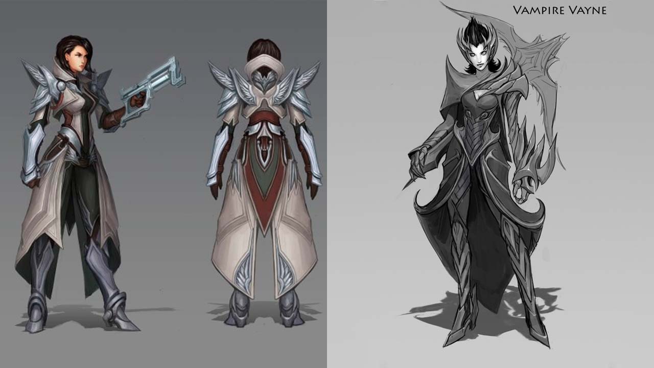 Imagem de skins da Vayne qeu foram rejeitadas