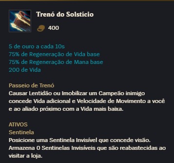 Na foto os números e passivos do Treno do Solstício, uma ótima escolha para Maokai Suporte