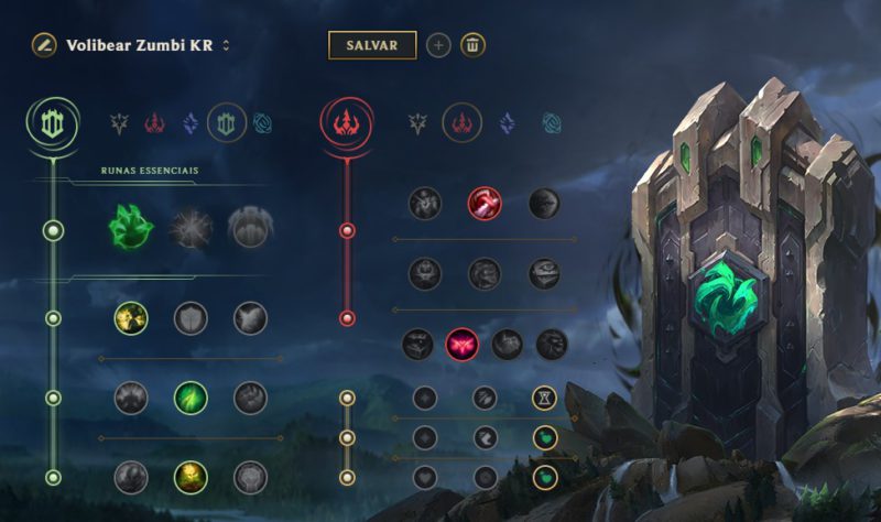 Na foto, as runas do Volibear Zumbi