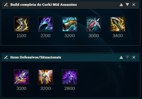 Na foto, a build do Corki Mid Assassino