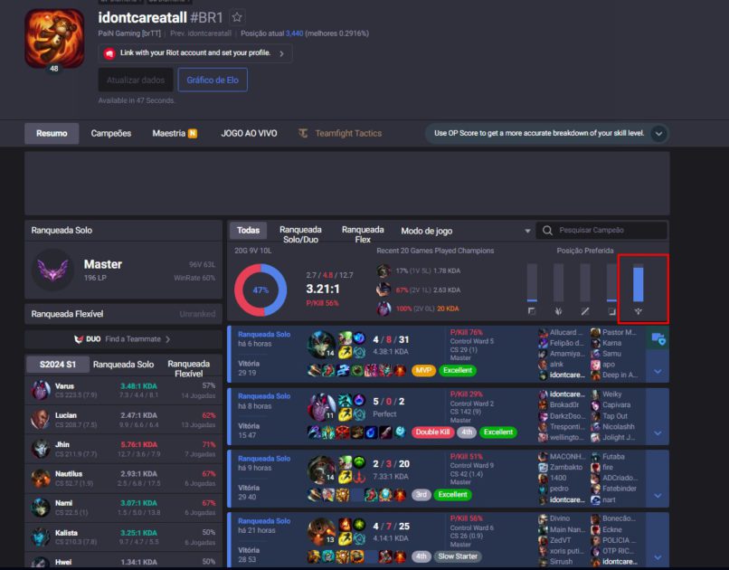 Imagem dos jogos da conta secundária de brTT