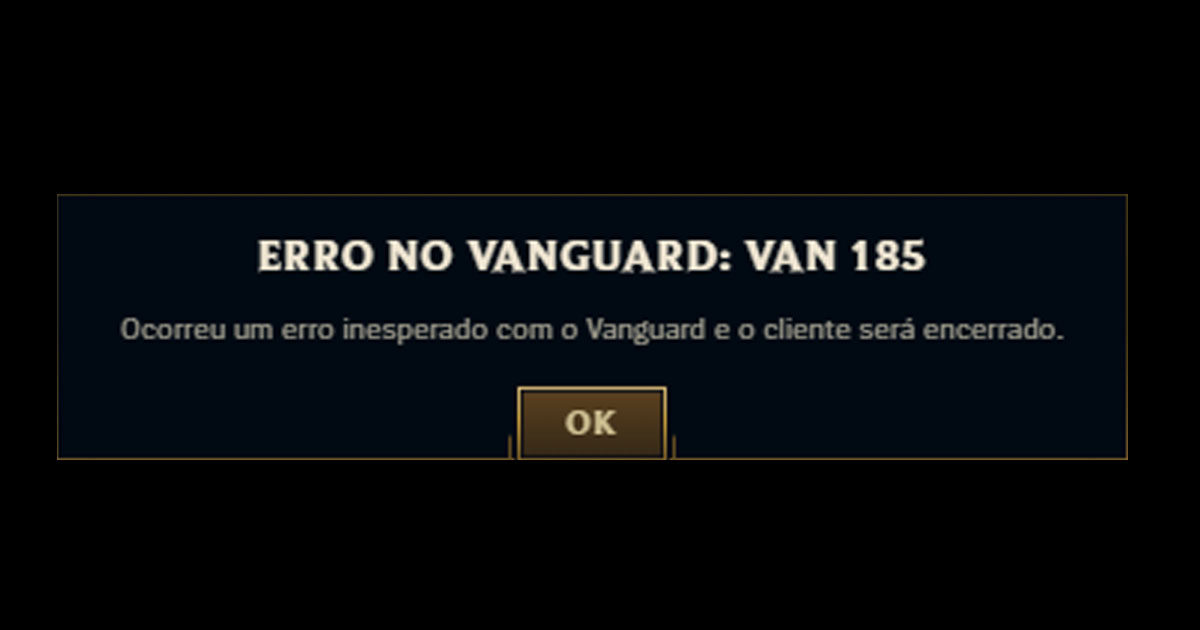 Imagem do erro VANGUARD 185 no LoL