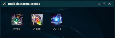 Na imagem, os itens da Karma que concede muito escudo