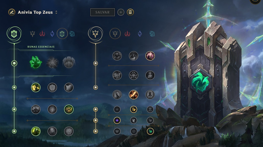 Na foto, as runas da Anivia Top do Zeus