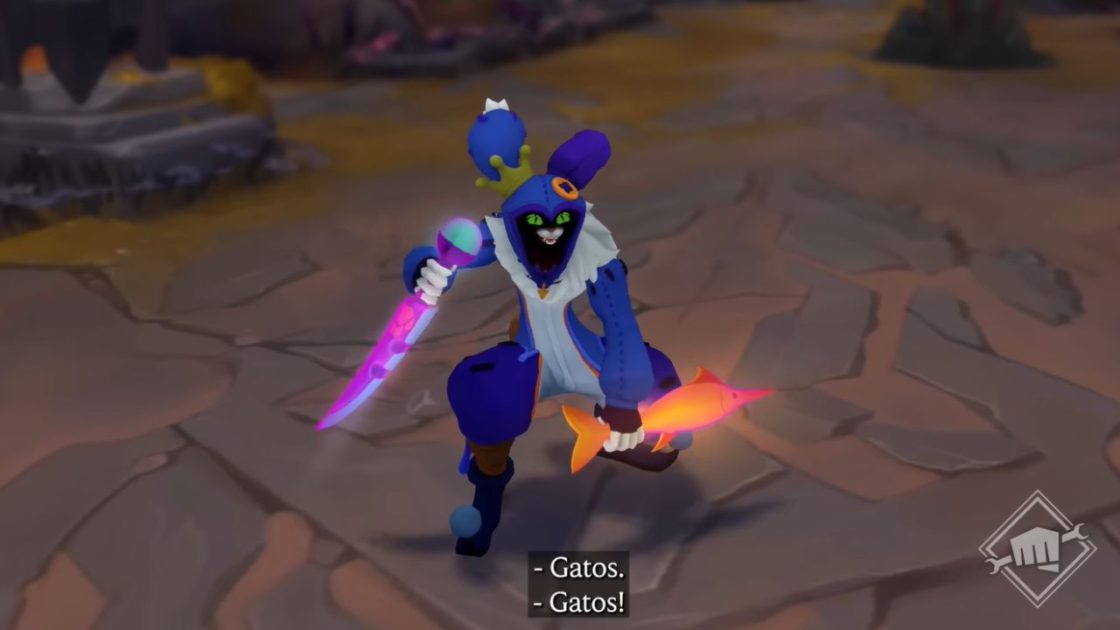 Na foto, a nova skin lendário do Shaco na linha de 1º de abril