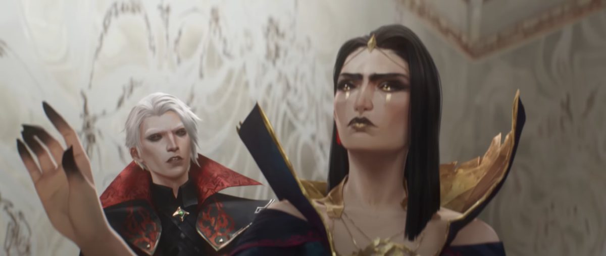 Na imagem, Vladimir e Leblanc na nova cinemática da Temporada 2025 do LoL em Noxus