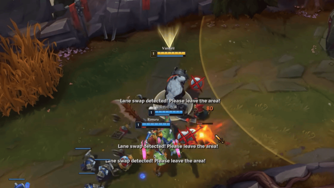 Imagem do lane swap do LoL sendo executado.