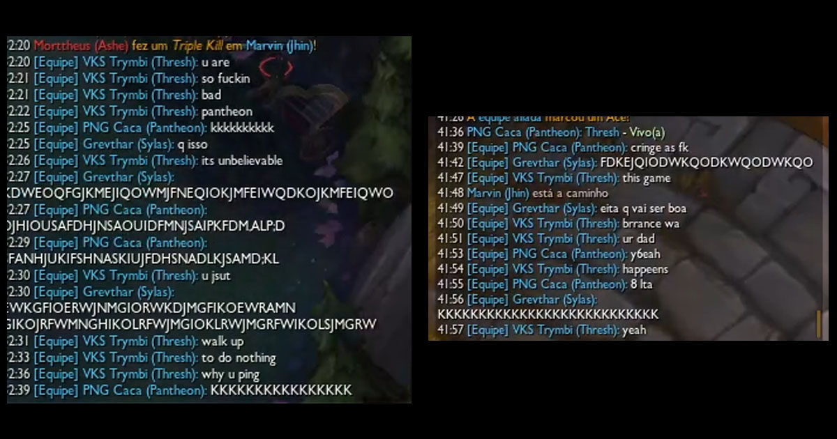 Imagem da treta entre Cariok e Trymbi na soloQ