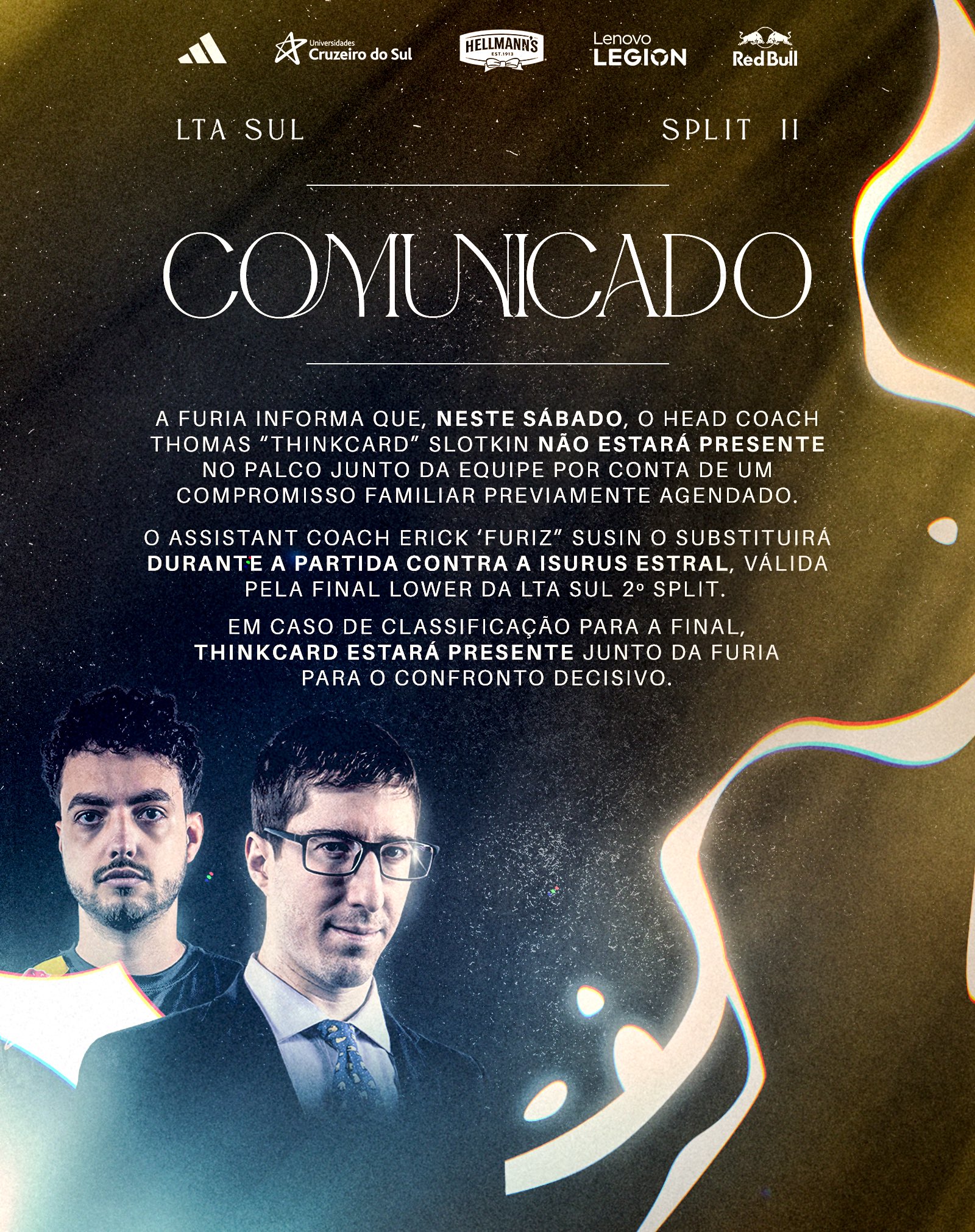 Imagem do comunicado da FURIA sobre seu treinador 