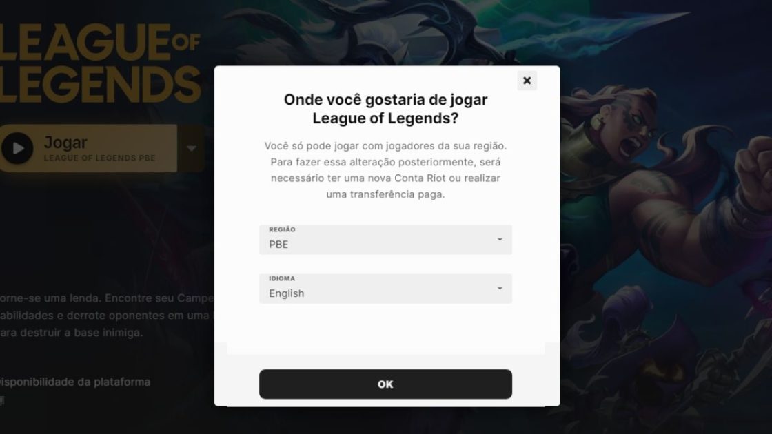 Imagem da seleção de região da Conta do PBE