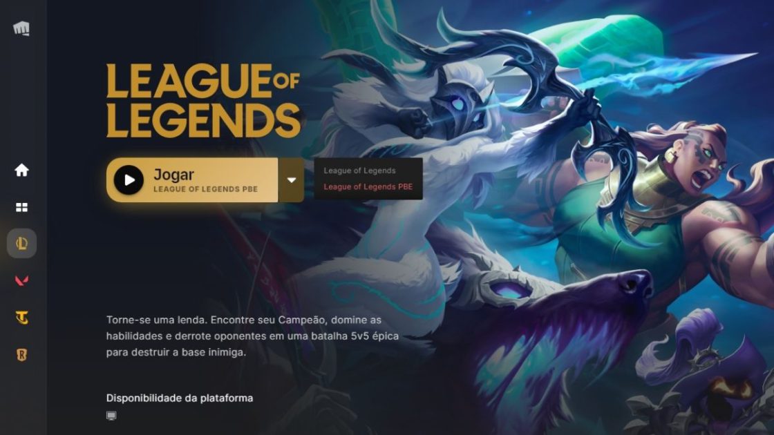 Imagem da seleção do servidor de testes do LoL.