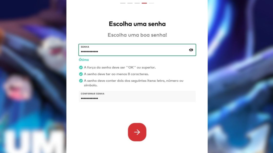 Imagem da criação de senha da conta no LoL PBE.