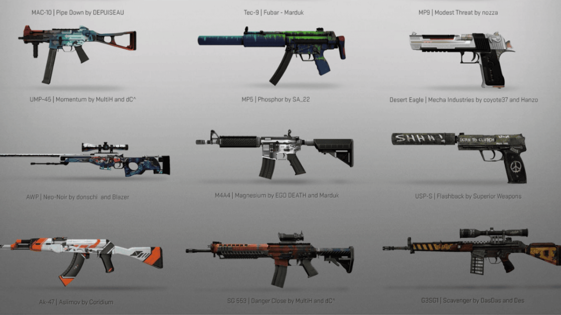 Imagem das possíveis skins na Danger Zone Case.