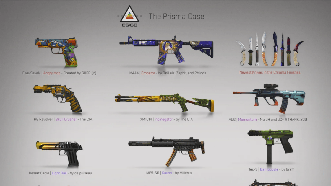 Foto das melhores skins da Prisma Case.