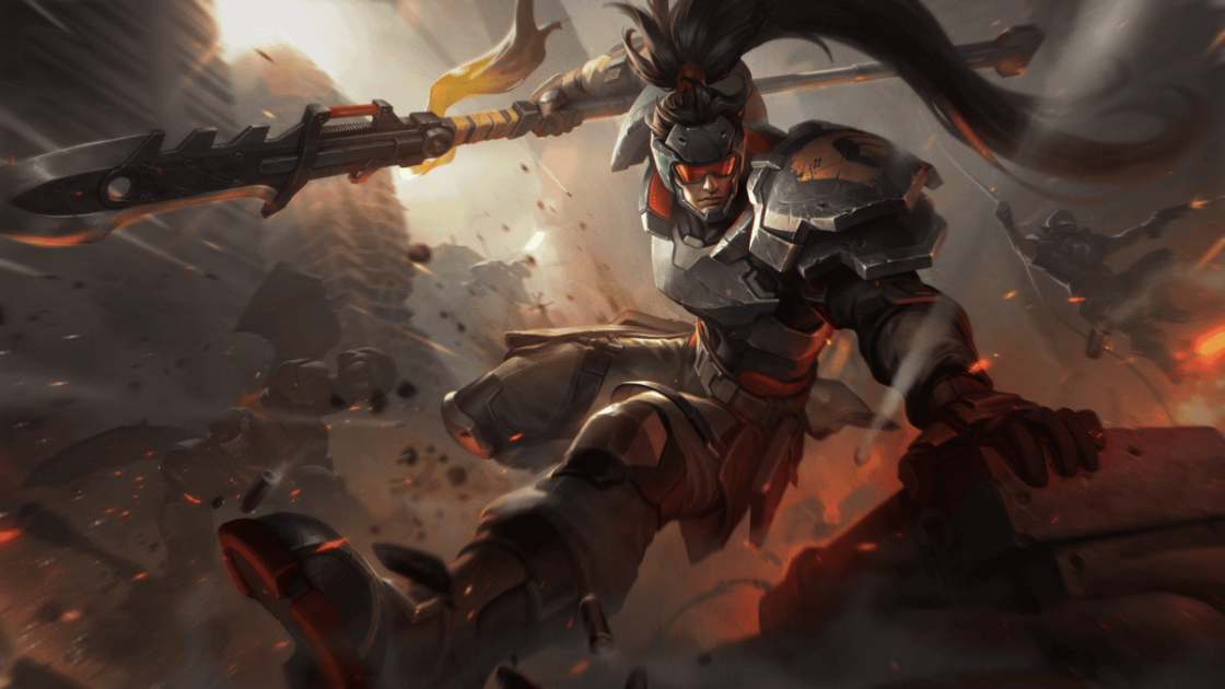 Imagem da Splash Art da skin Xin Zhao Patrulheiro.