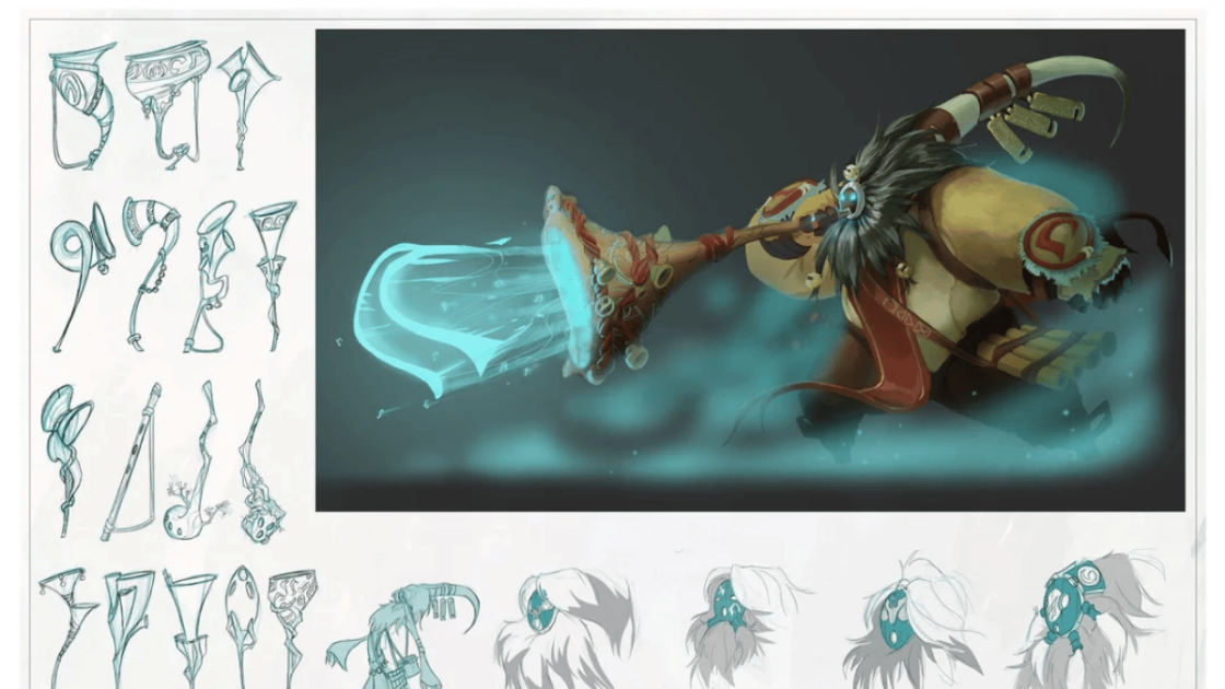 Imagens divulgadas das concepts arts do Bardo no LoL.