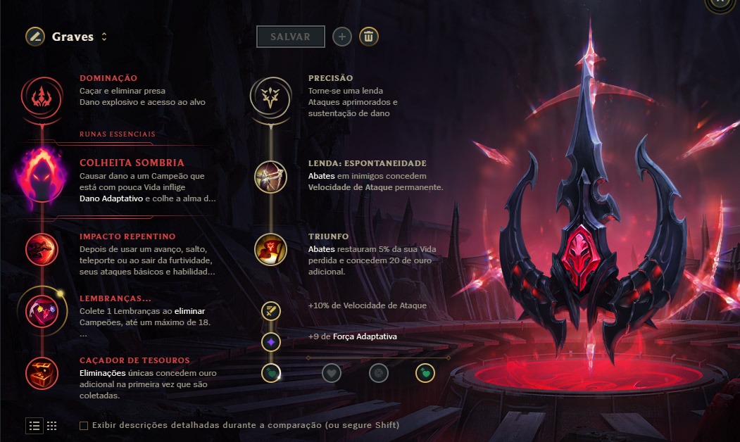 Imagem das runas do Graves no LoL.