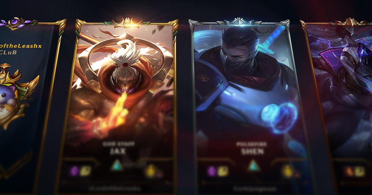 Imagem de umat ela de seleção com os cards de alguns campeões do LoL