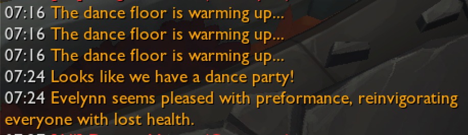 Mensagem que aparece quando todos dançam no Modo Arena após a Evelynn se tornar convidada