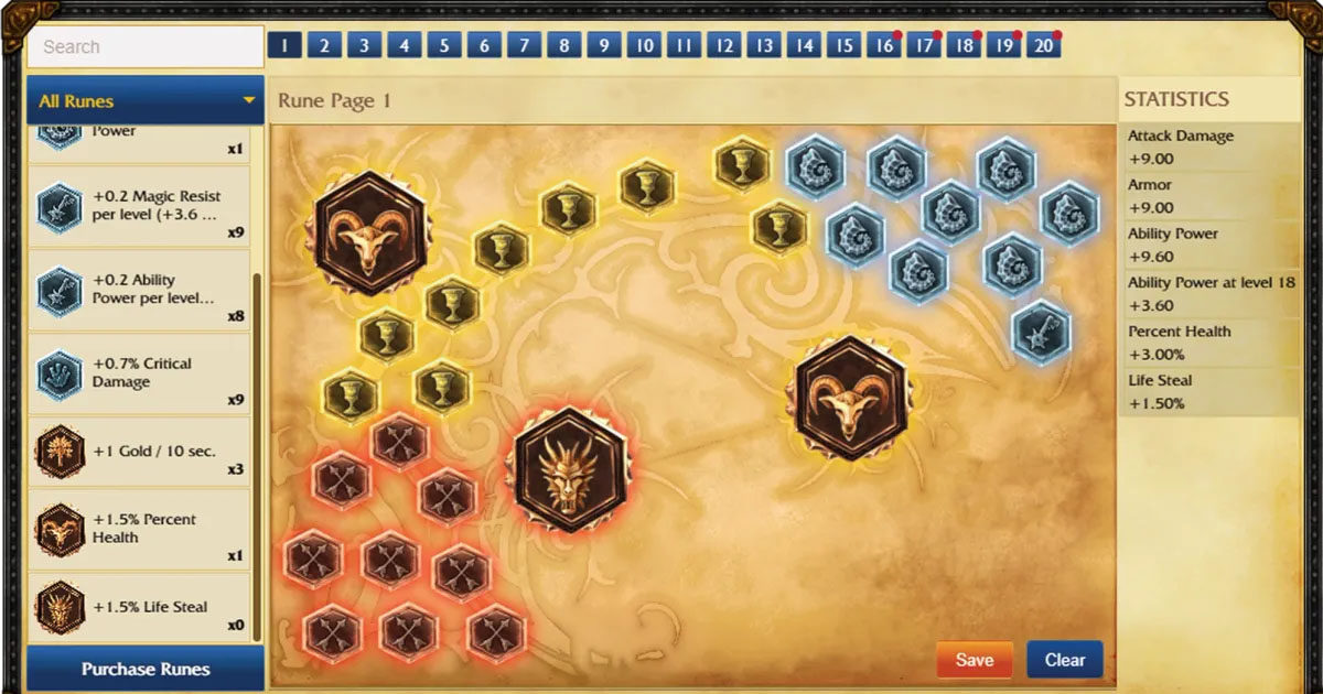 Imagem da tela de runas do LoL Classic