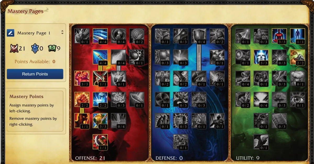 Imagem da página de talentos do LoL Classic