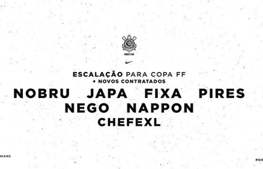 Free Fire: Corinthians anuncia contratação de Nego e de Nappon para sua line-up