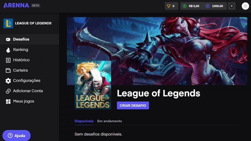 Arenna GG tela inicial