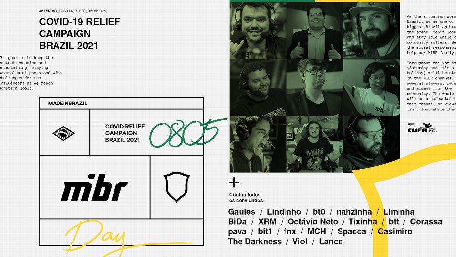 MIBR Day contra Covid terá Gaules, Casimiro, fnx e mais