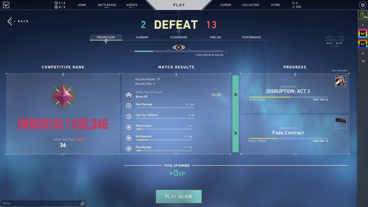 VALORANT: Jogador perde partida de propósito e sobe de rank mesmo assim