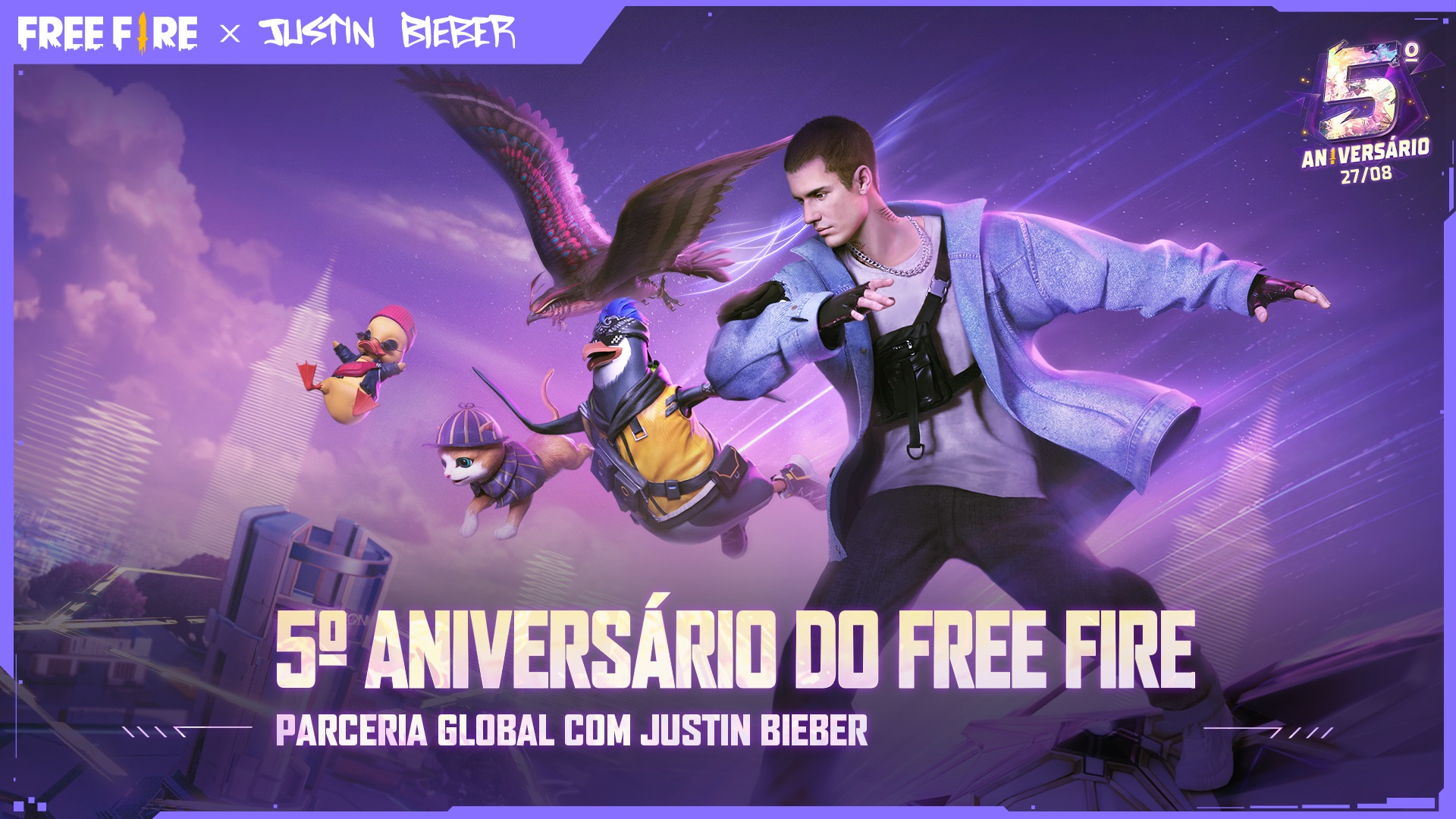 Free Fire anuncia parceria com Justin Bieber para comemorar aniversário do jogo