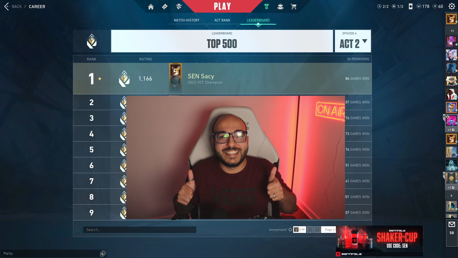 VALORANT: Sacy é o primeiro jogador a atingir o top 1 em 3 servidores diferentes