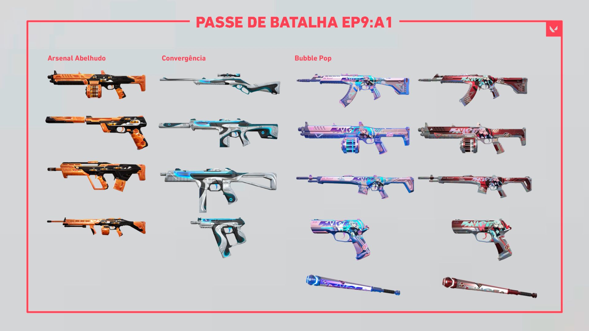 VALORANT: Todas as skins, cards e valor do Passe de Batalha do Episódio 9 Ato I