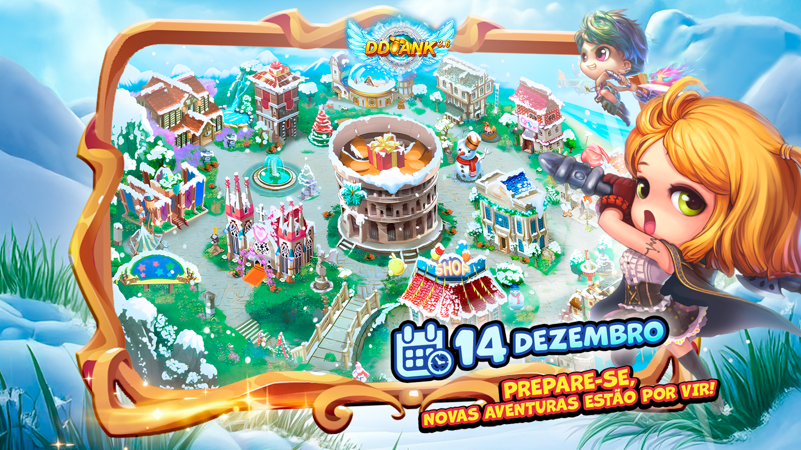 DDTank Brasil 3.6 Lança Servidor Sombras de Inverno com recompensas exclusivas e temática natalina