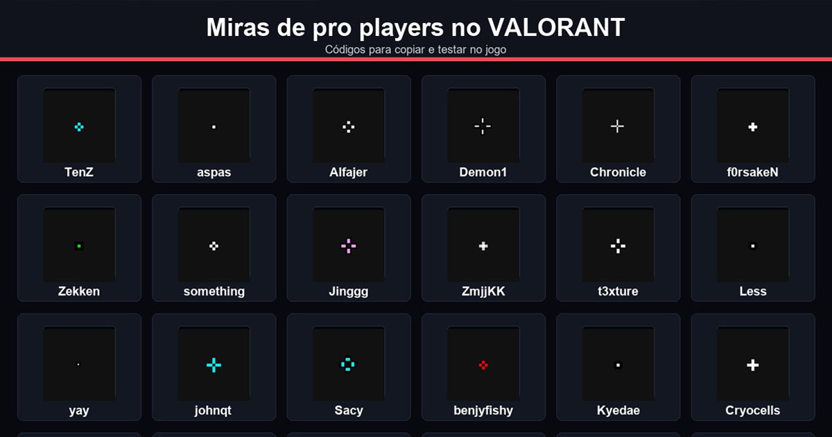 Códigos de mira no VALORANT: miras de pro players e retículas famosas